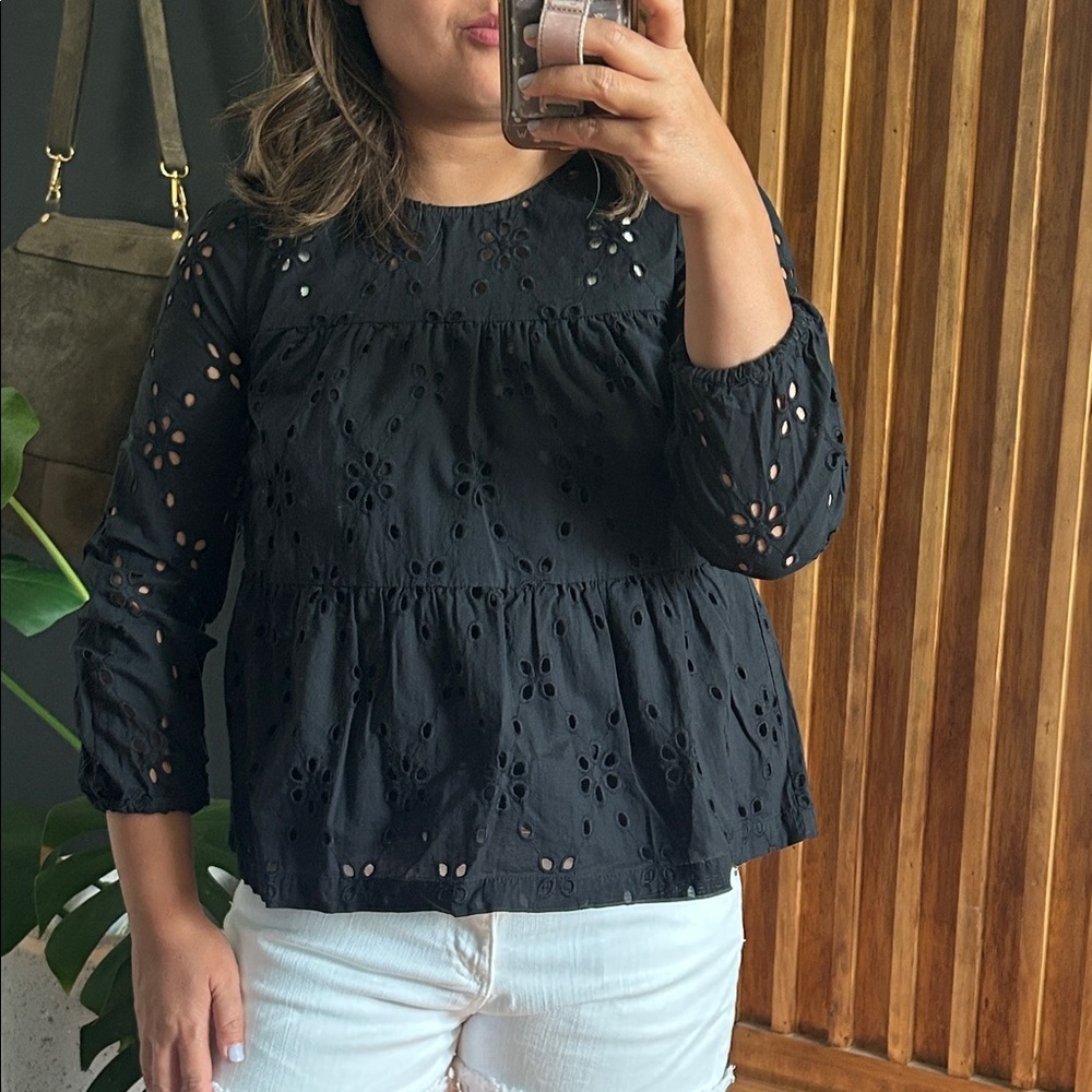 J crew Factory Eyelet Tiered Popover Top. Size SP